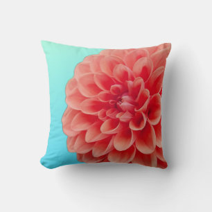 Almofada Peach Dahlia & Aqua Blue Travesseiro decorativo