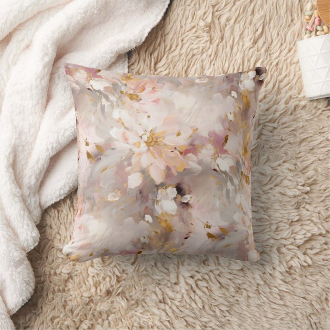 Almofada Peach e Taupe Abstrato Floral (Cobertor)