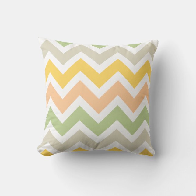 Almofada Peach Green Yellow White Zigzag Chevron Padrão (Frente)