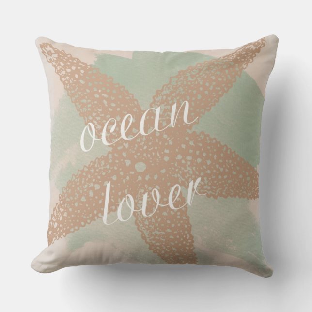 Almofada Peach Mint Starfish Beach Ocean Lover (Frente)