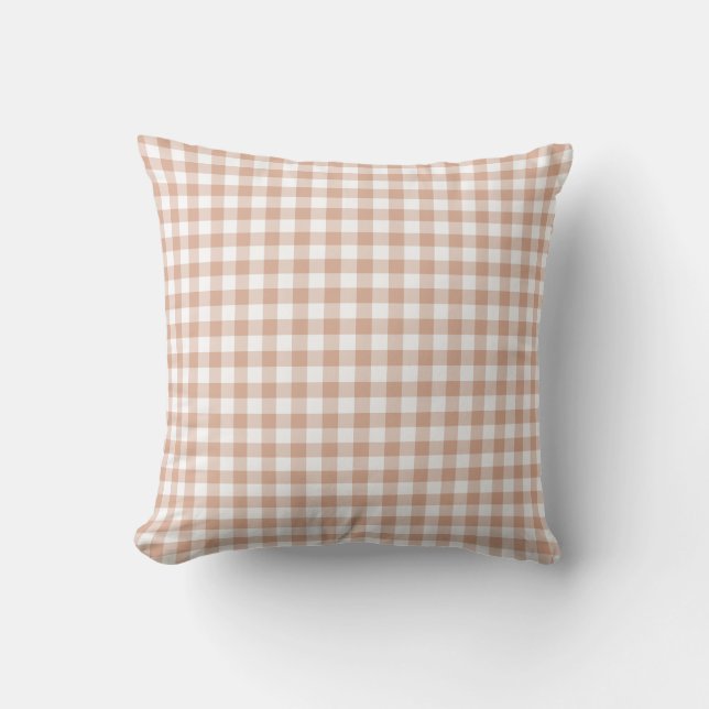 Almofada Peach Plaid Gingham Retro Color (Frente)