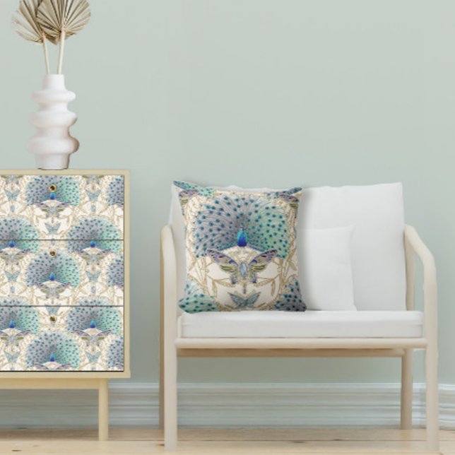 Almofada Peacock Art Deco Nouveau Butterfly Elegante Dourad (Criador carregado)