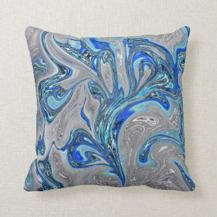Almofada Peacock Blue e Silver Marbled Abstrato