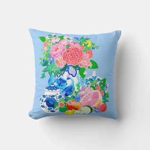 Almofada Peacock Chinoiserie vase com peões e rosas T