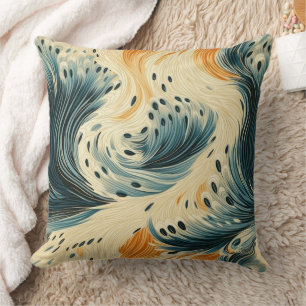 Almofada Peacock de Creme Azul Laranja abstrato