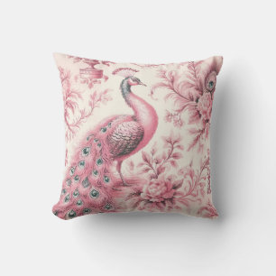 Almofada Peacock e rosas cor-de-rosa