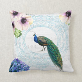 Almofada Peacock Floral na moda Azul, Rosa e Branco