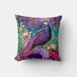 Almofada Peacock Purple Teal Floral Travesseiro decorativo