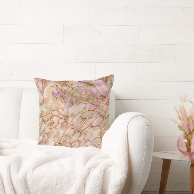 Almofada Peacock Rosa Cinza Dourado Glam (Sofá)