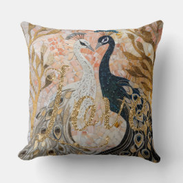 Almofada Peacocks Dourado Glitter Love Blush Rosa