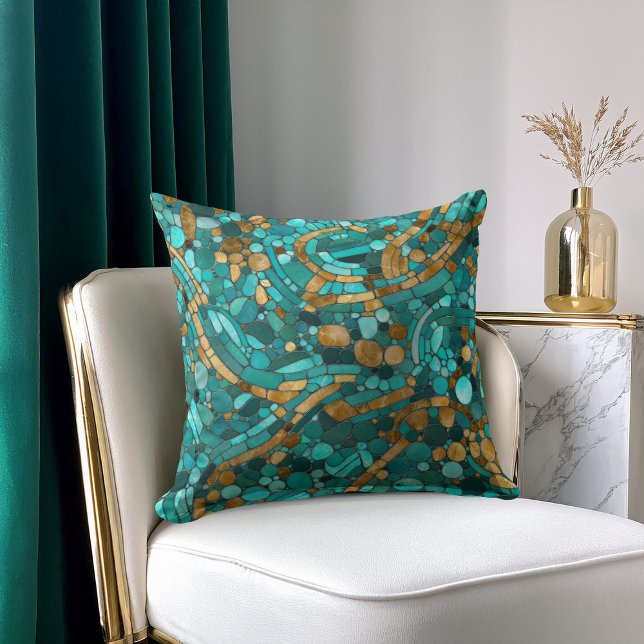 Almofada Pebbles Mosaic Art - Emerald e Dourado (Criador carregado)