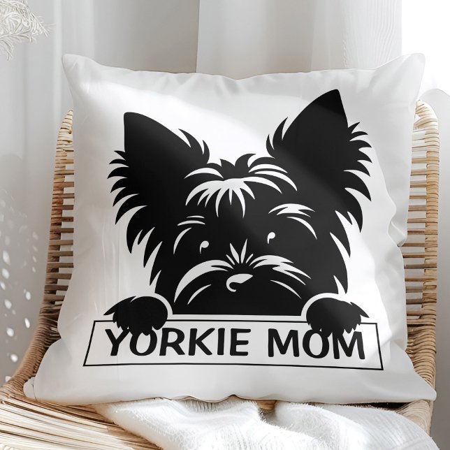 Almofada Peeking Yorkie Black Silhouette Yorkie Mãe (Criador carregado)