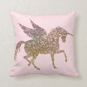 Almofada Pegasus Cavalo Unicórnio Brilho Dourado da Moda