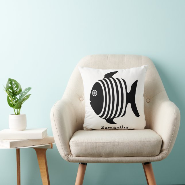 Almofada Peixe Anjo Preto E Branco Design Personalizado (Cadeira)
