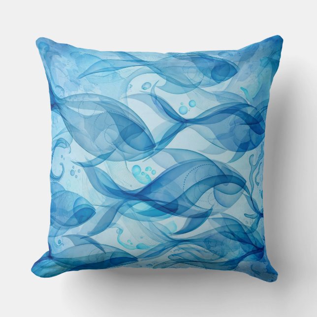 Almofada Peixe Azul Fluindo Abstrato Harmonioso (Frente)