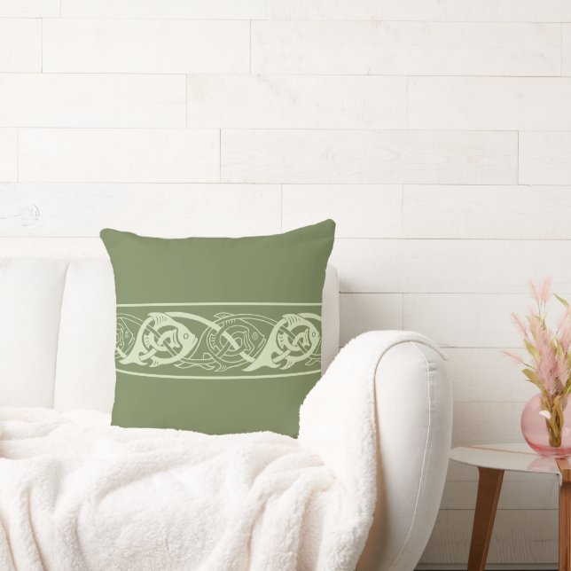 Almofada Peixe de Knotwork Celta em Verde (Sofá)