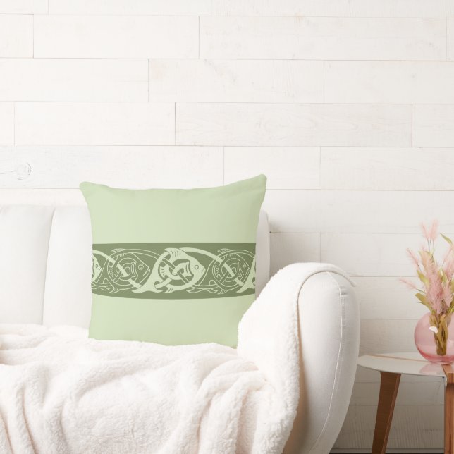 Almofada Peixe de Knotwork Celta em Verde (Sofá)