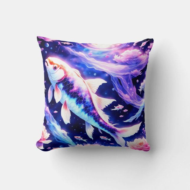 Almofada Peixe Koi Celestial: Magia Aquática Serena Entre S (Frente)