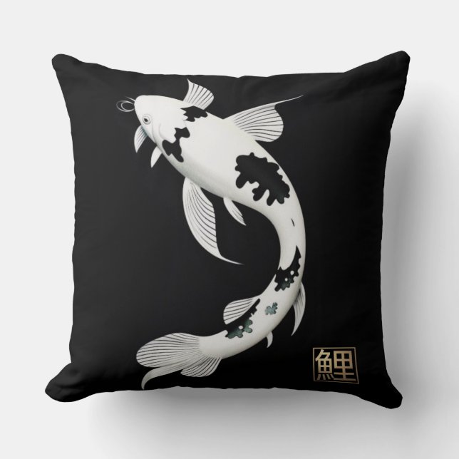 Almofada Peixe Koi Preto/Branco|Travesseiro decorativo (Frente)