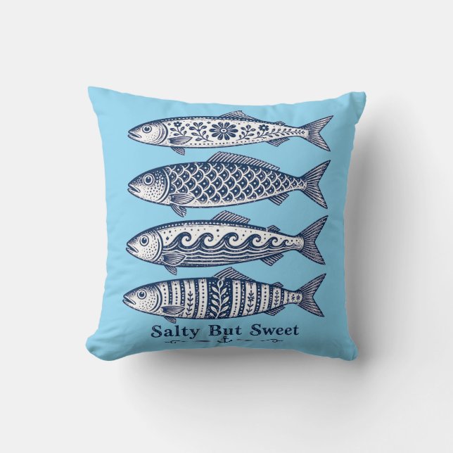 Almofada Peixe Náutico Azul Claro Doce e Salgado (Frente)