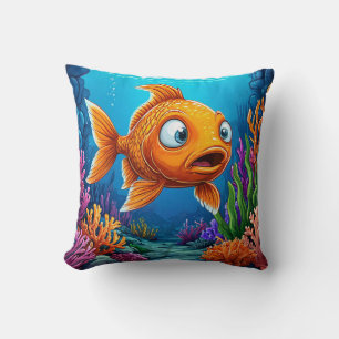 Almofada 🐟 Peixe Vermelho Fofo Decoração Divertida do Ocea