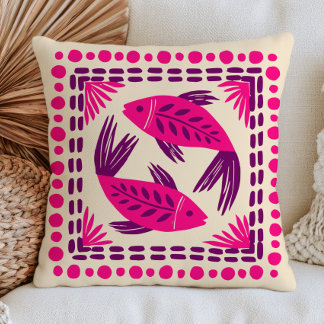 Almofada Peixes Rosa & Roxo Eclectico Oceano Náutico