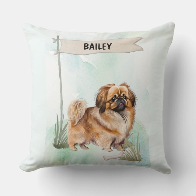 Almofada Pekinese Watercolor Personalized Dog (Frente)