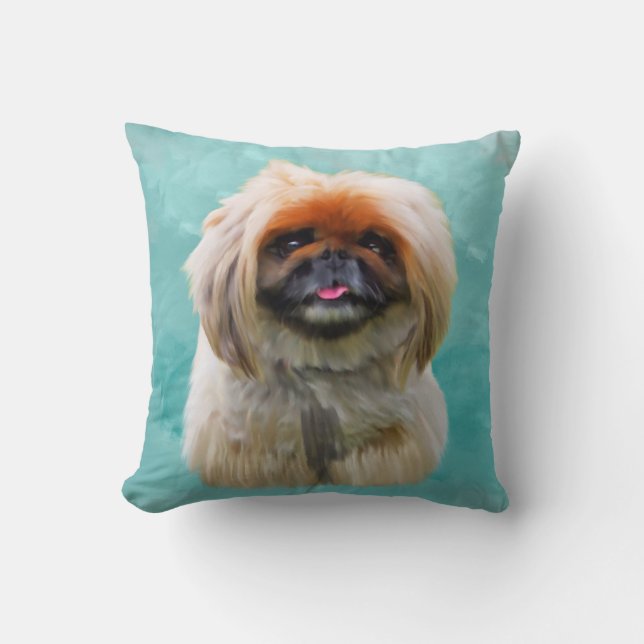 Almofada Pekingese Dog Watercolor Art Retrato (Frente)