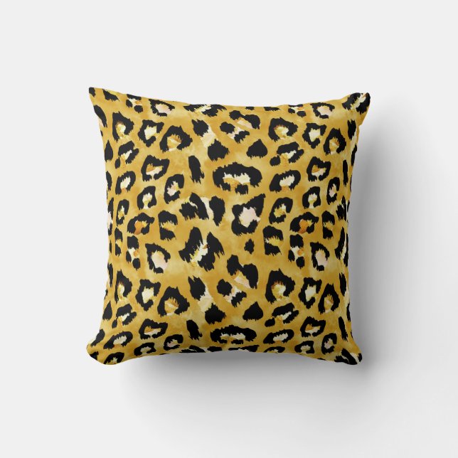 Almofada Pele Animal, Leopardo Aquarela Sem Semente. (Frente)
