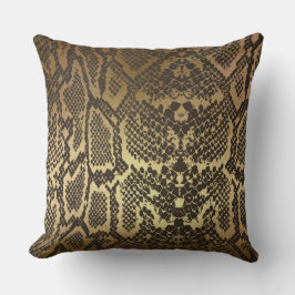 Almofada Pele Cobra de Python Preta de Ouro Contemporânea