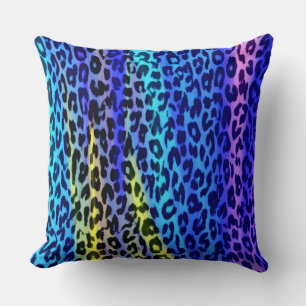 Almofada Pele de Impressão do Leopardo Amarelo Azul