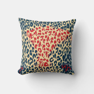 Almofada Pele Retro Leopard Print (Vermelho, Azul, Cornsilk