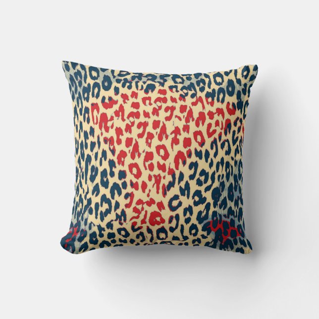 Almofada Pele Retro Leopardo Impressa (Vermelho, Azul, Corn (Frente)