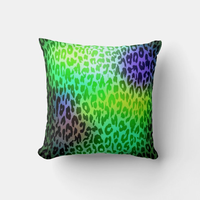 Almofada Peles com pele de Verde limão retrô e leopardo vio (Frente)