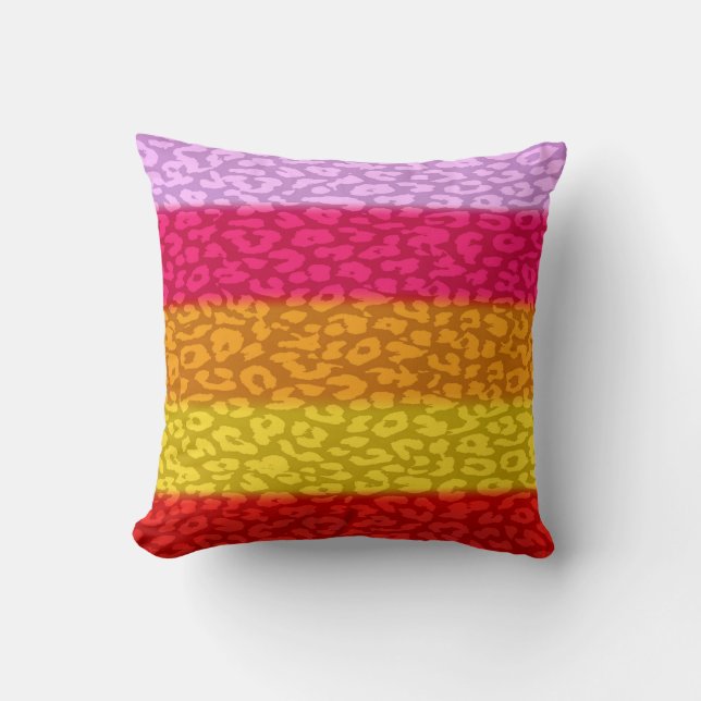 Almofada Peles de impressão leopardo com faixas de cores (Frente)
