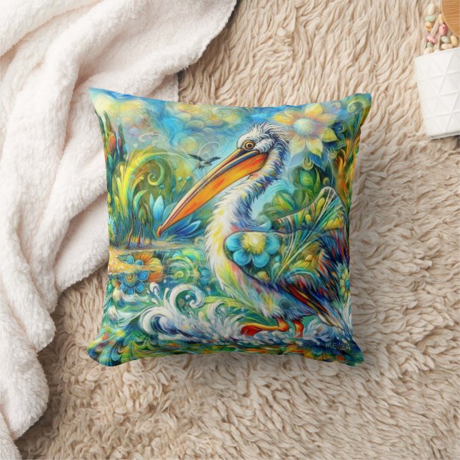 Almofada Pelicano no País das Maravilhas Amarelo Verde Flor (Cobertor)