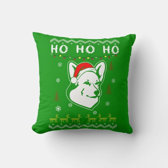 Almofada Pembroke Welsh Corgi Dog Ugly Christmas Ho Ho Ho (Frente)