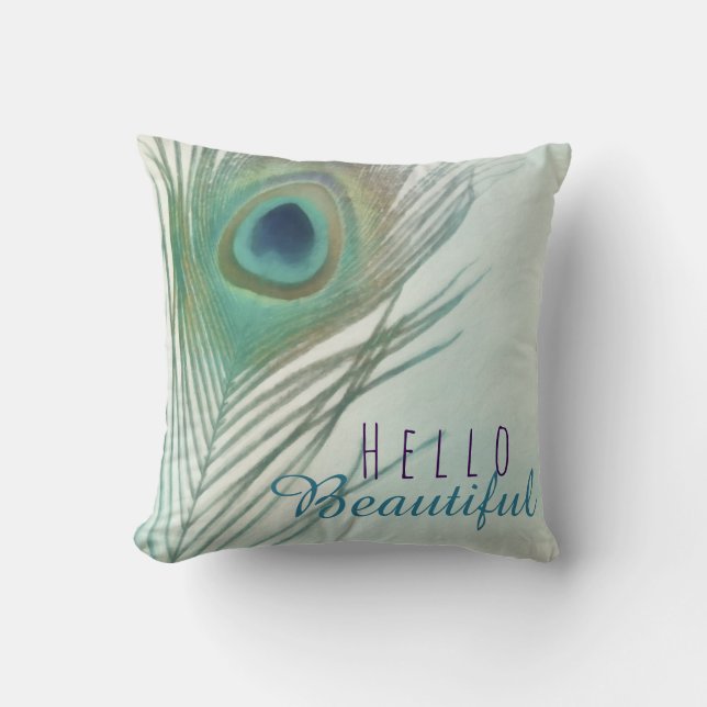Almofada Pena de Pavão Boho Chic Aquarela Personalizada (Frente)
