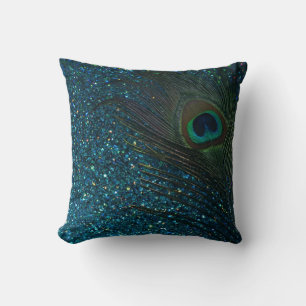 Almofada Pena Glittery do pavão do Aqua