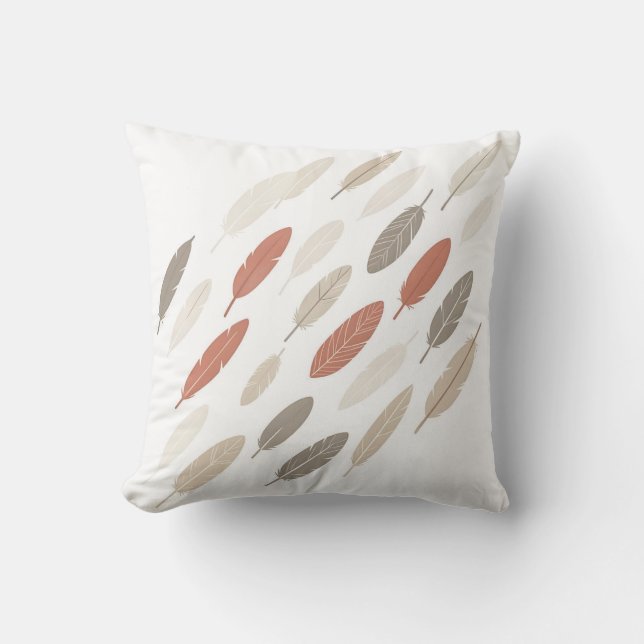Almofada Penas Boho Ferrugem Bege Padrão Diagonal (Frente)