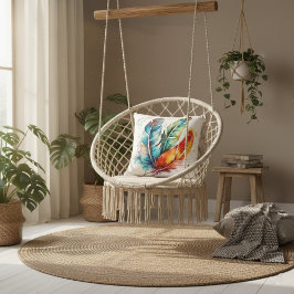 Almofada Penas coloridas Cor de água nativa americana