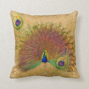 Almofada Penas de Folha de Ouro do outono de Peacock Elegan