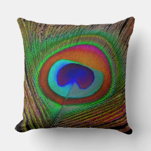 Almofada Penas de Peacock de Cobre Vibrantes