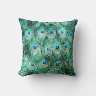 Almofada Penas de Peacock Padrão Exótico de Aquarela Selvag