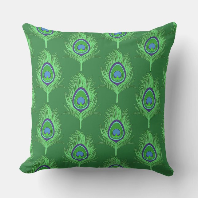 Almofada Penas de Peacock, Verde limão no Emerald Green (Frente)