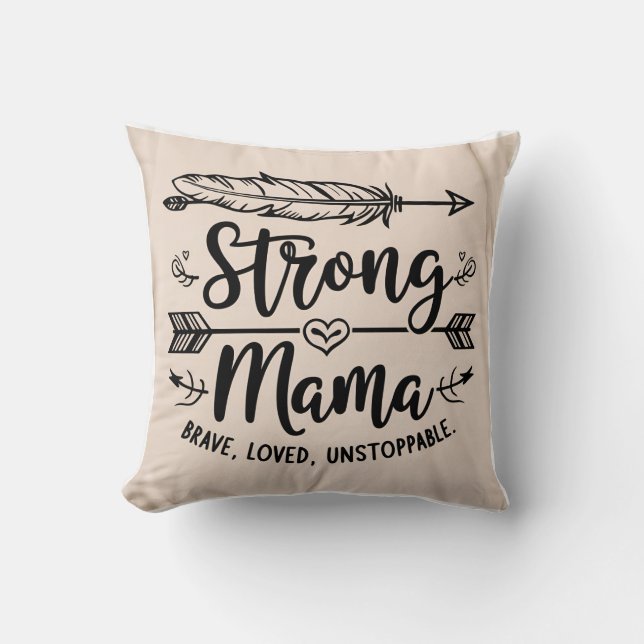 Almofada Penas e setas de Boho "Forte Mama" (Frente)