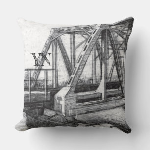 Almofada Pêncilara antiga da ponte preto e branco monocromá