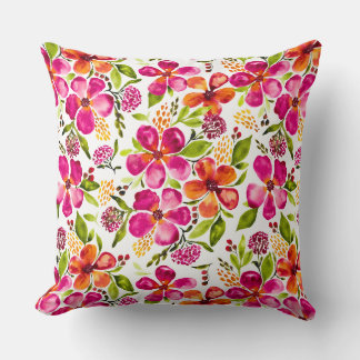Almofada Penelope Watercolor Floral Reversível Rosa/Laranja
