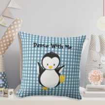 Penguin Dancing Blue Xadrez Gingham Personalizado