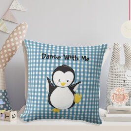 Almofada Penguin Dancing Blue Xadrez Gingham Personalizado